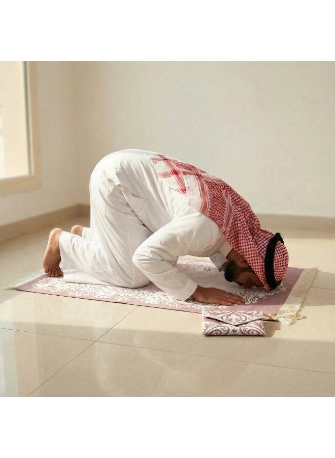 Hiras Prayer Mat Muslim Prayer Rug with Portable Bag, Water Proof Soft Fabric Foldable Prayer Mat 110*70 cm Red - Image 3